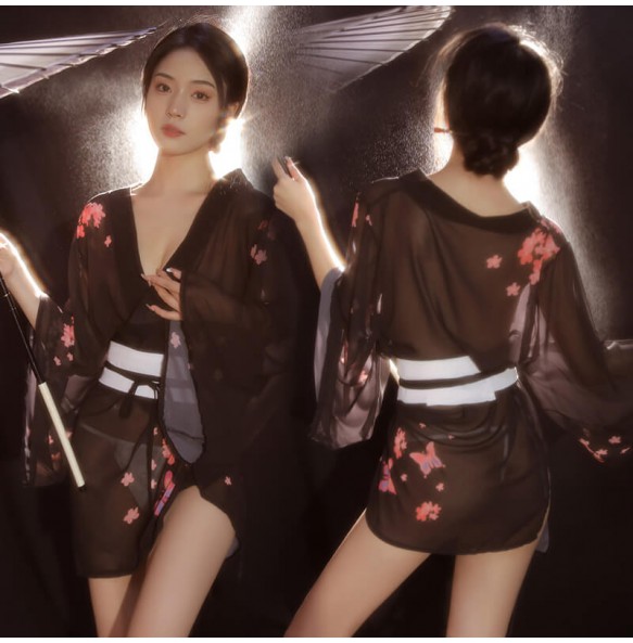 FEE ET MOI - Japanese Retro Sakura Kimono Set (Black)